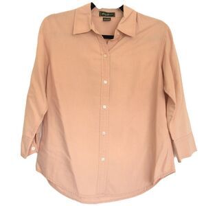 Eddie Bauer Collared Button Up Size M Peach Orange 3/4 Sleeve 100% Cotton
